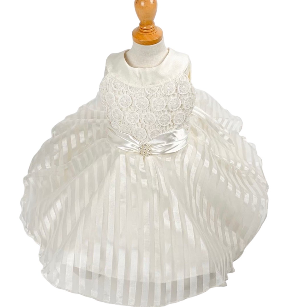 ストライプパールリボンドレス