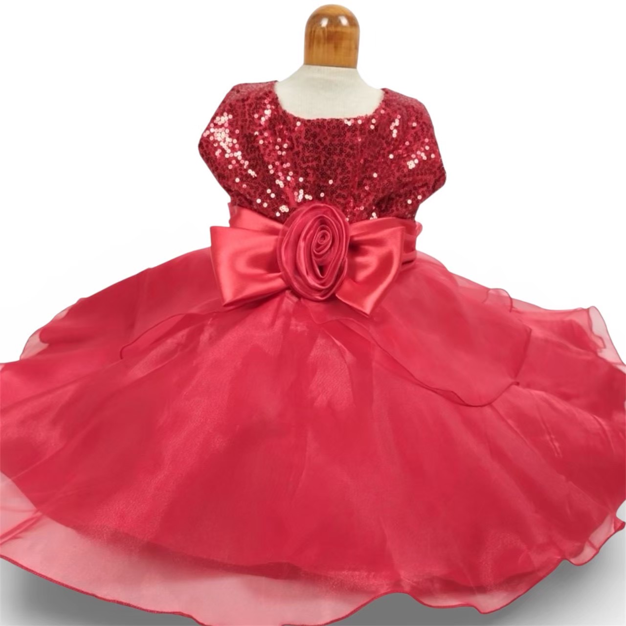 フラワーコサージュスパンコールドレス　レッド