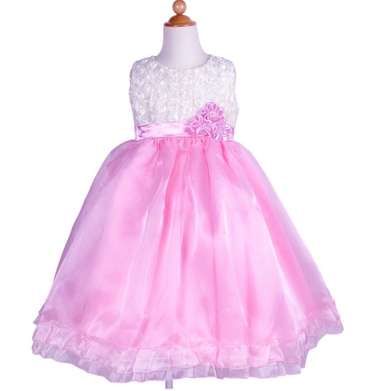 バラ3連フラワーピンクドレス