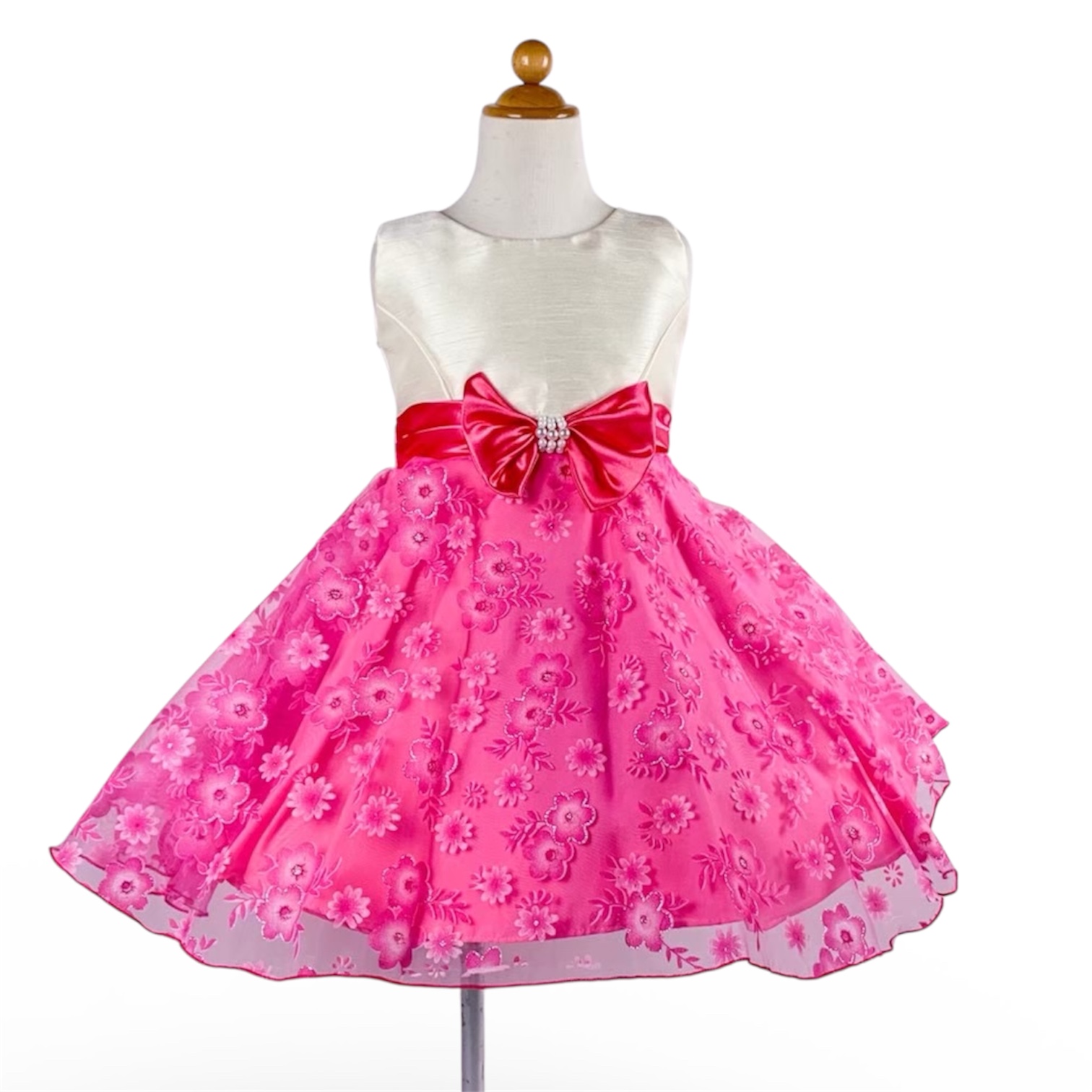 パールリボンプチフラワードレス(ビビットピンク)袖無し
