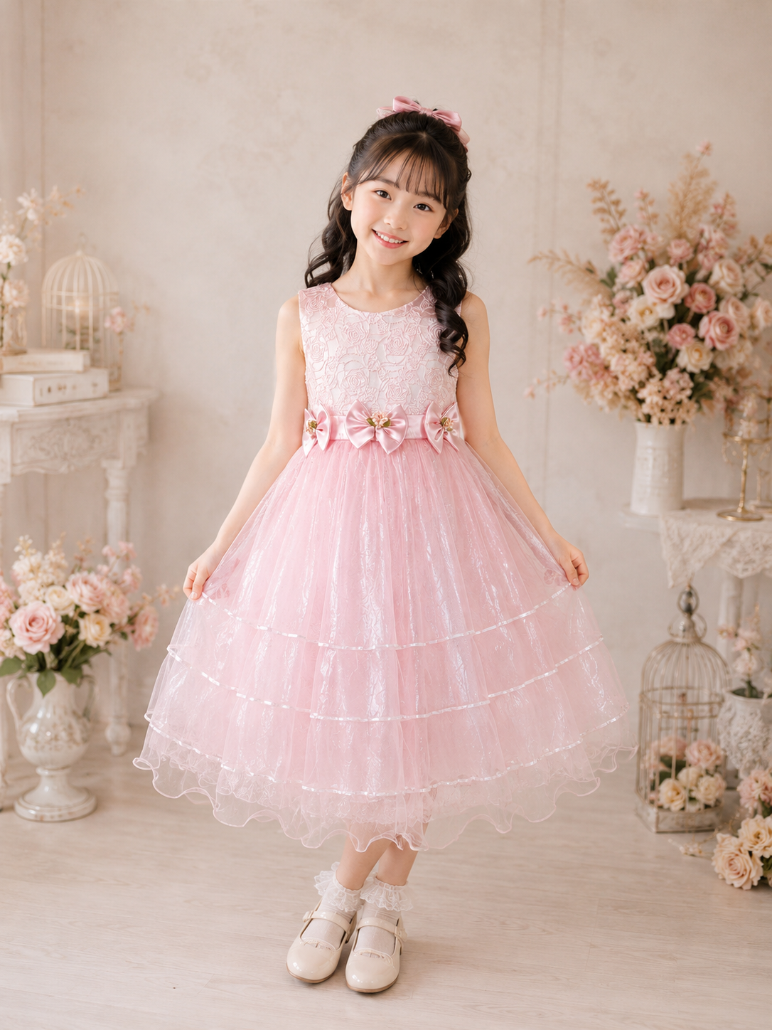 ピンク薔薇オーガンジードレス