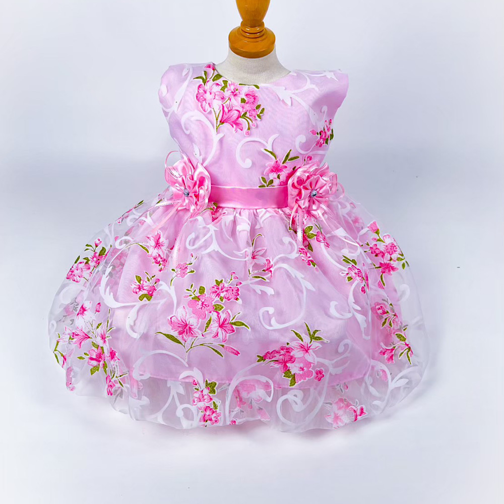 ピンクフラワープリントドレス