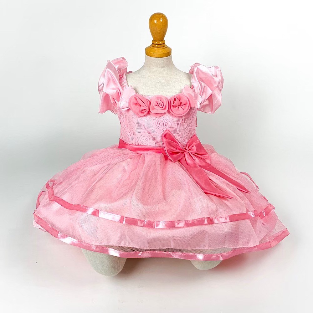ショルダーフリルベビーピンクドレス